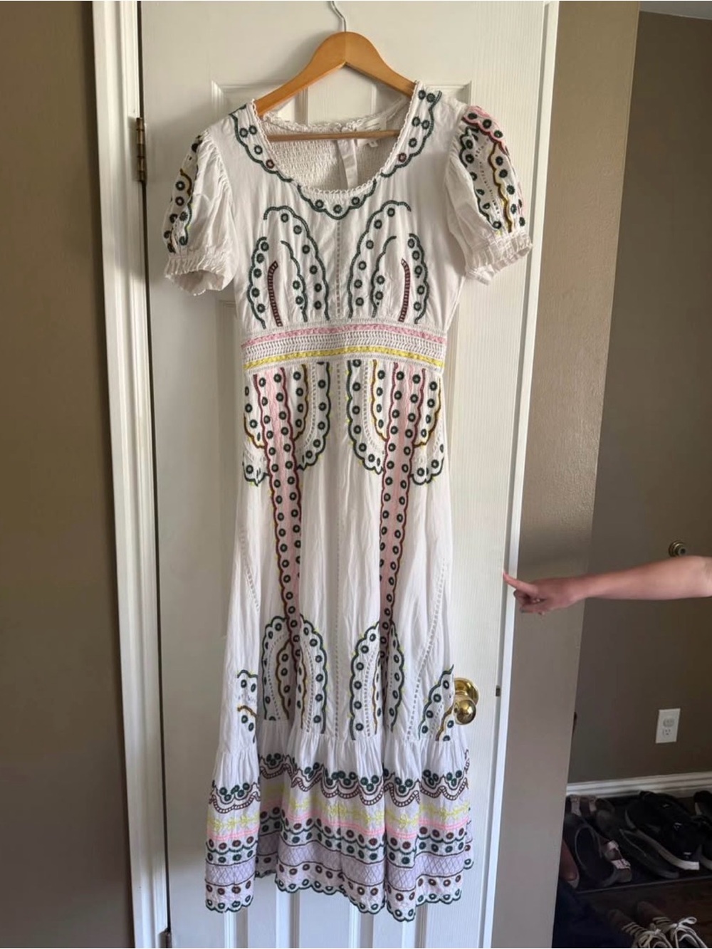 Bohme White Dress with Multicolor Embroidered Accents